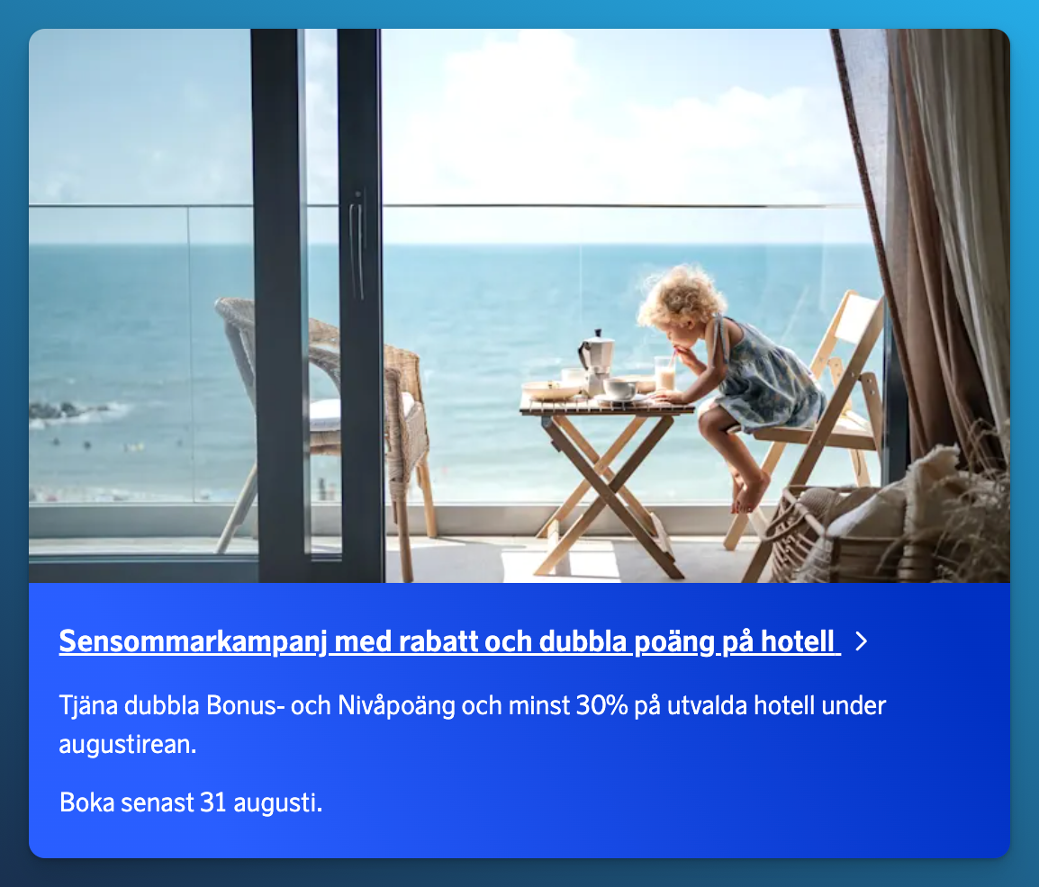 SAS late-summer hotel sale, double Bonus and Level points and at least 30 percent off, book by August 31