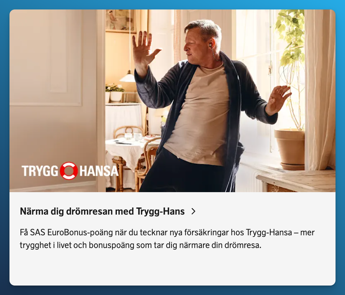 SAS EuroBonus partnership with Tryg and Trygg-Hansa, one-time points for new insurance policies