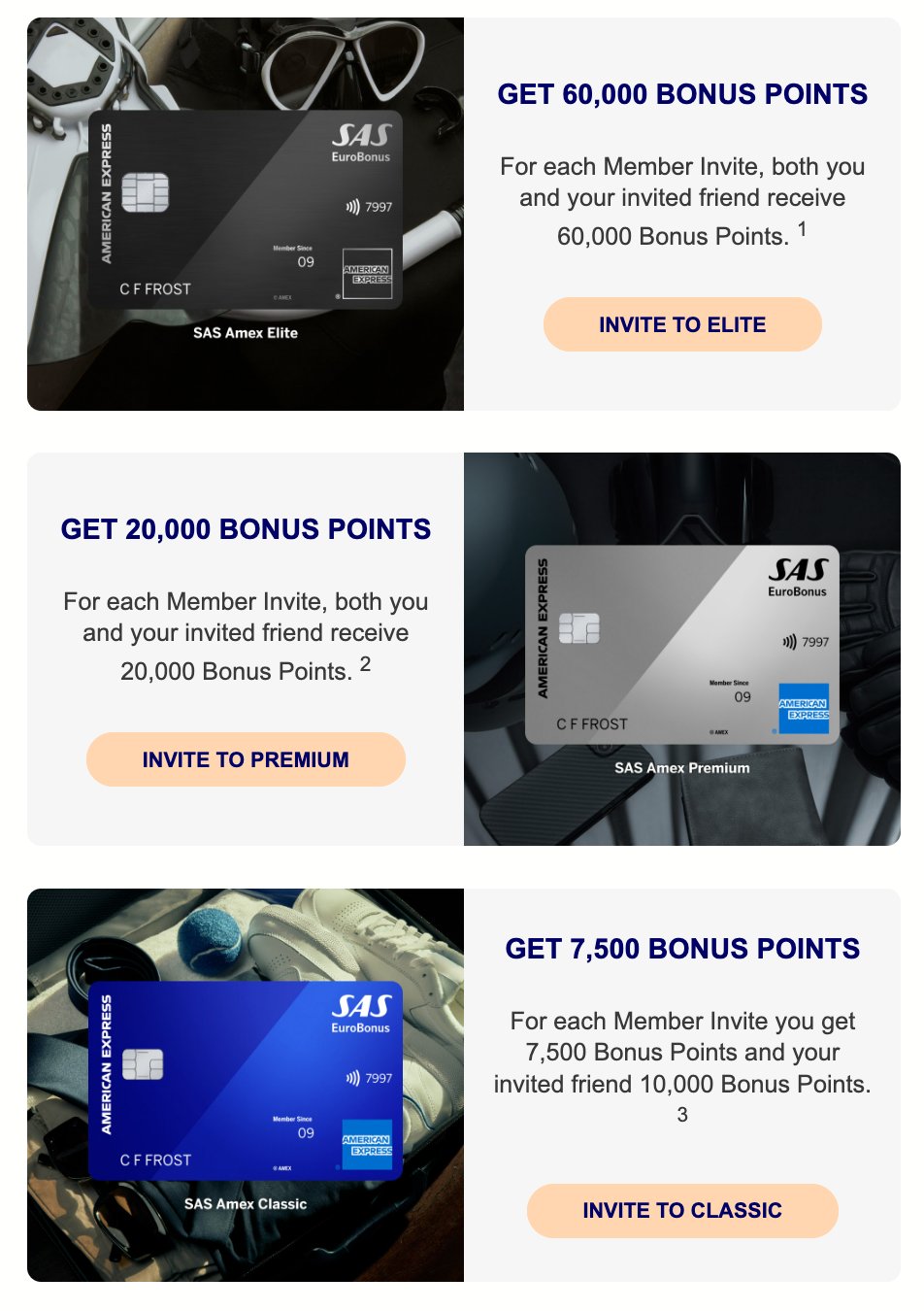 SAS Amex referral bonus promotion