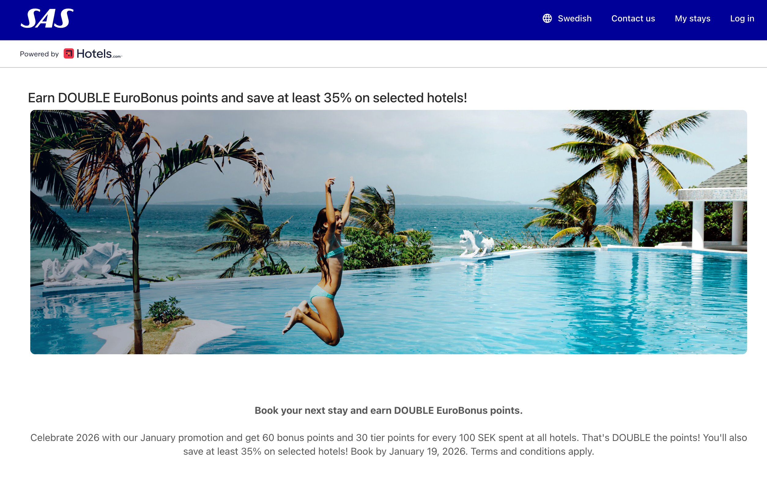 Double points on SAS Hotels