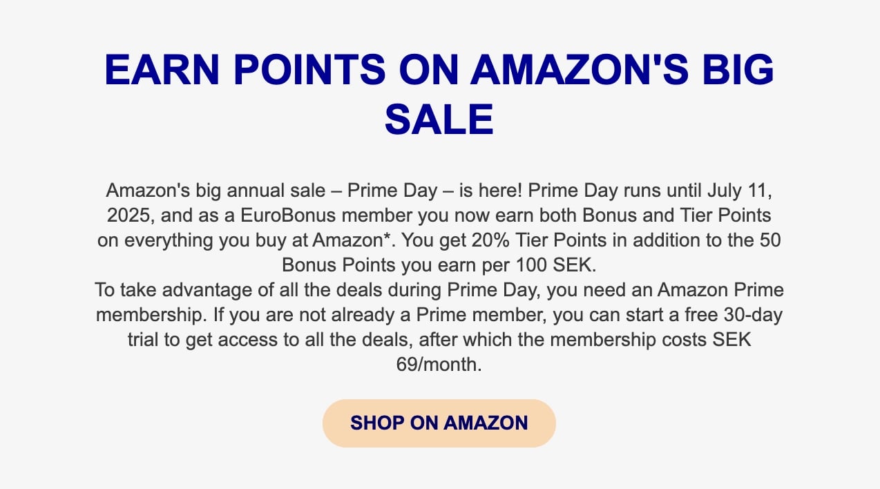 Earn EuroBonus Status Points shopping at Amazon Prime Day