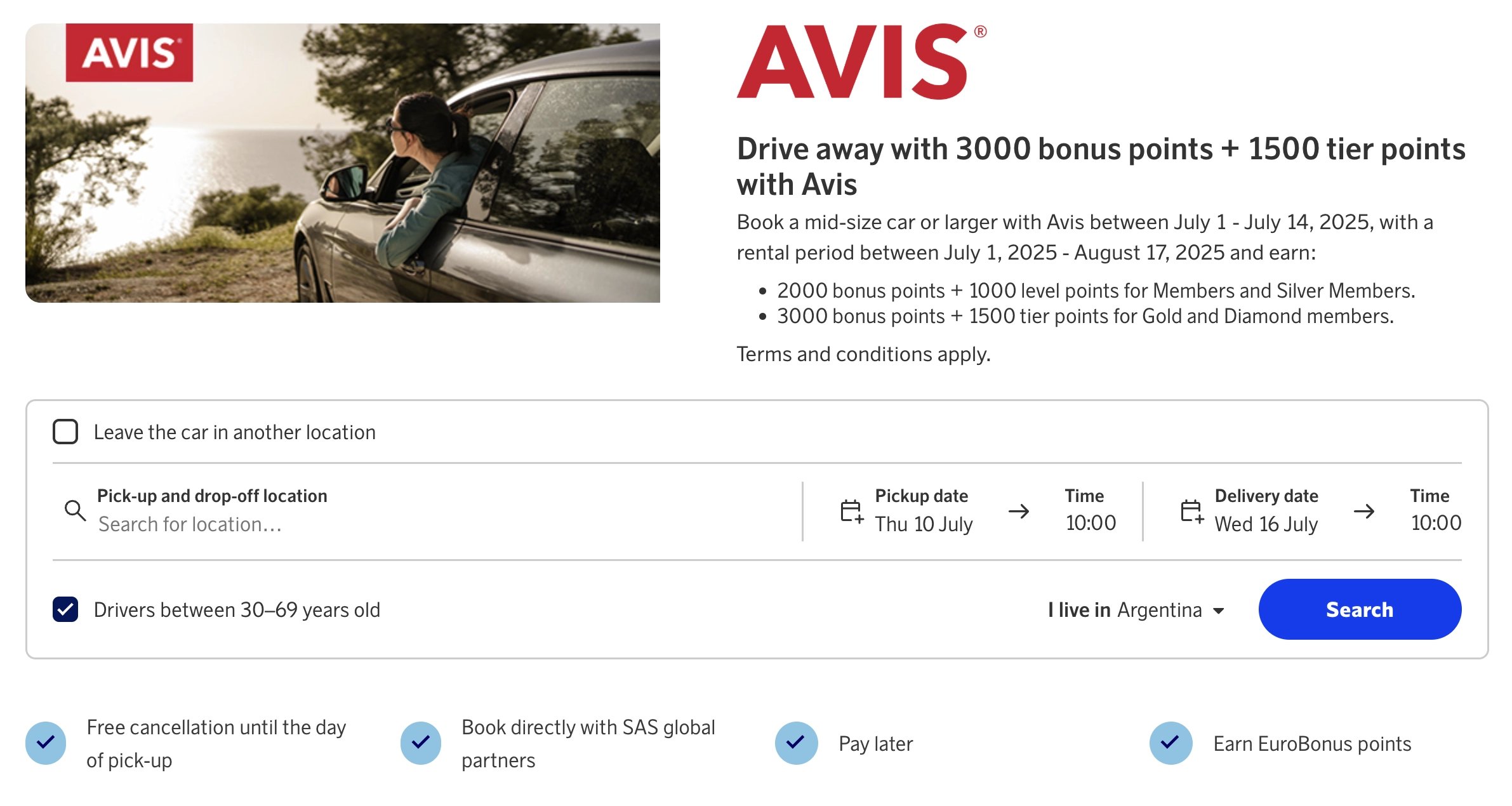 Avis and SAS EuroBonus points promotion
