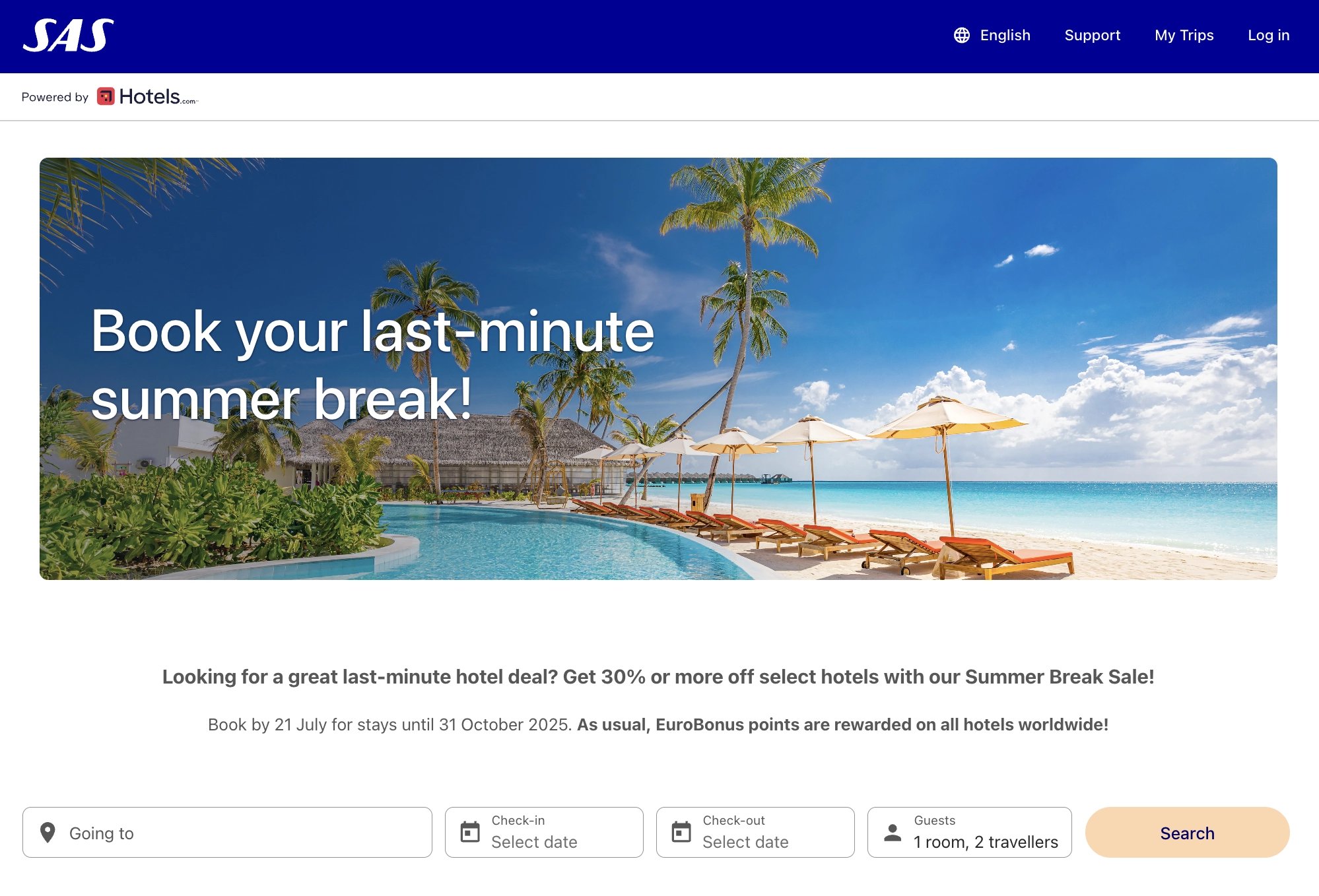 Hotels by SAS summer sale promotional image
