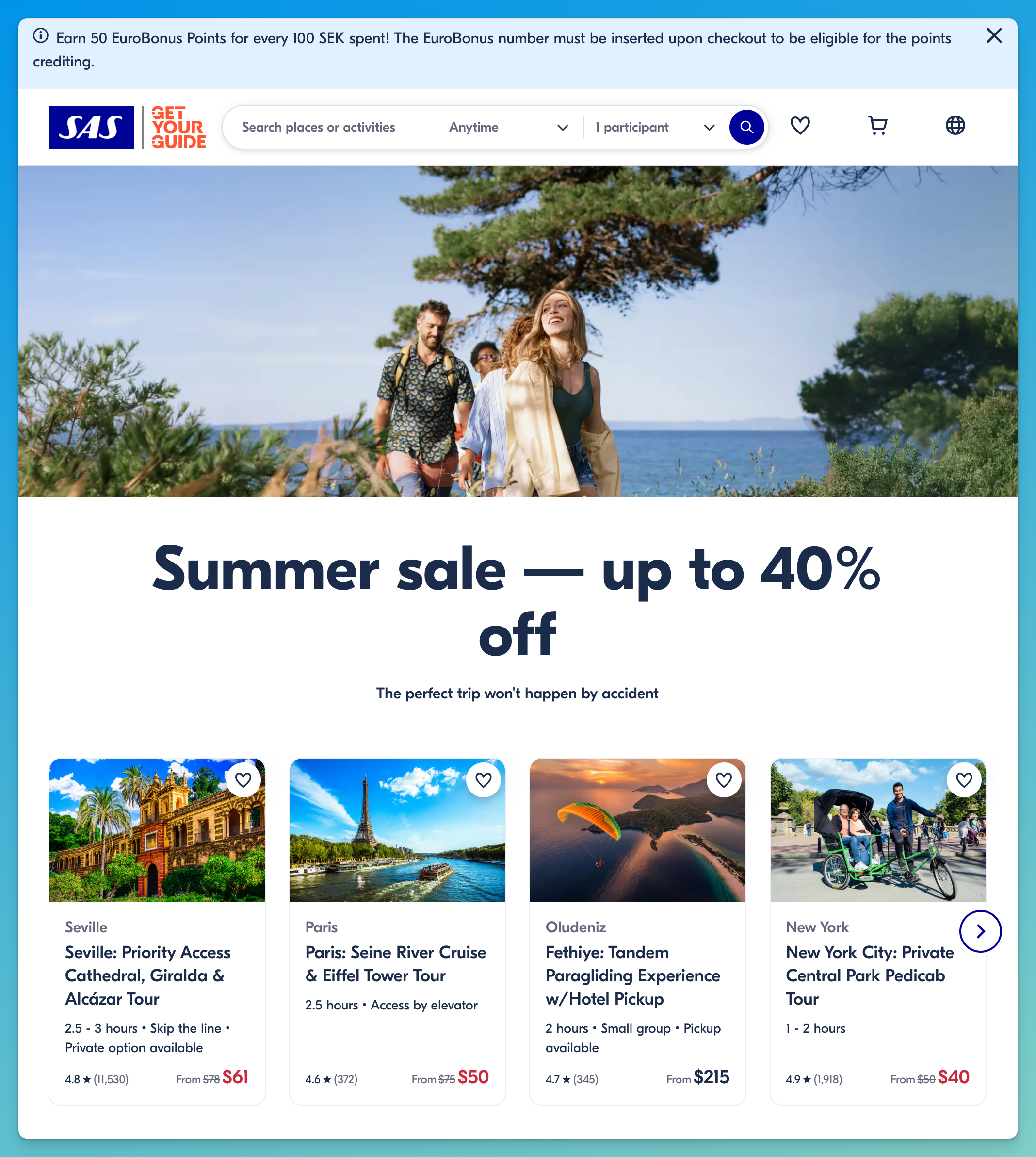 SAS Activities up to 40 percent off selected summer tours and experiences while earning EuroBonus points