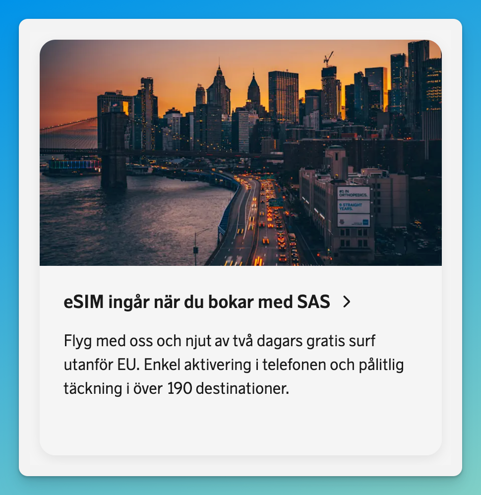 Free travel eSIM on eligible SAS bookings, two days of mobile data in over 190 countries