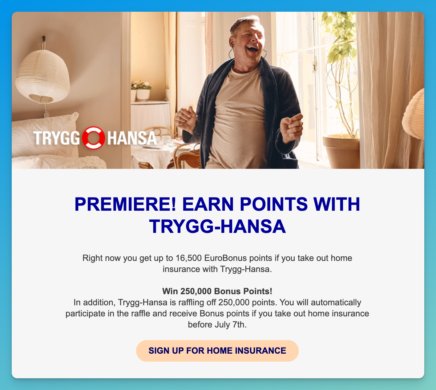 SAS EuroBonus partnership with Tryg and Trygg-Hansa, one-time points for new insurance policies