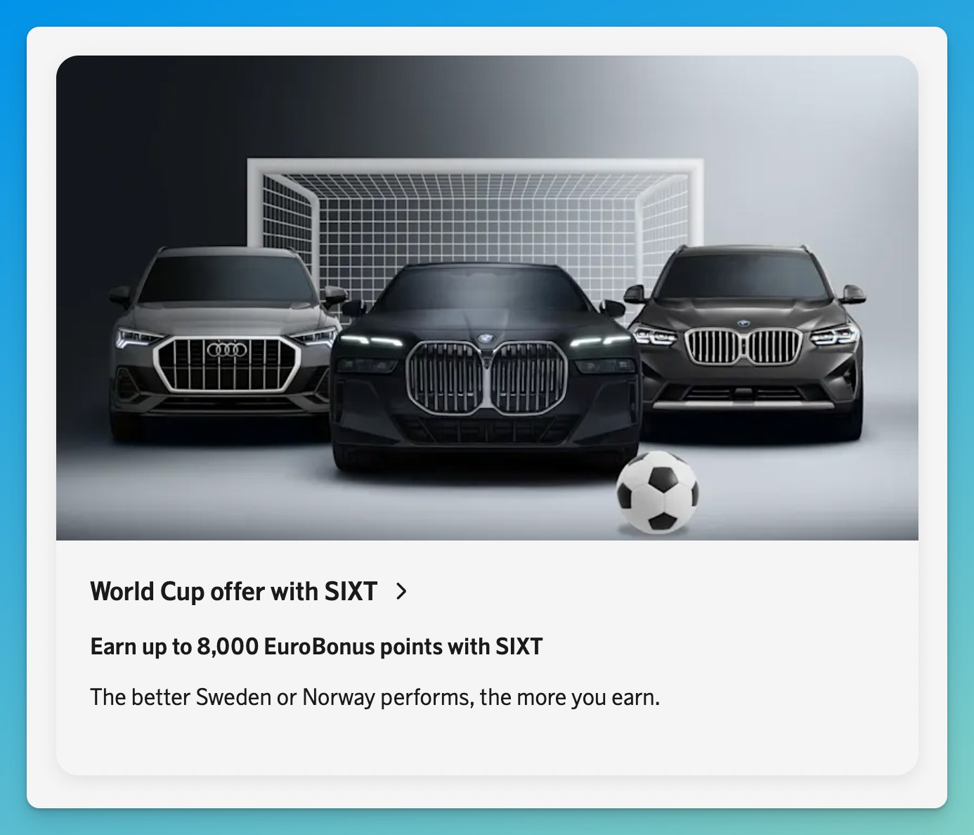 Sixt and SAS World Cup offer, earn up to 8,000 EuroBonus points and 4,000 Level points