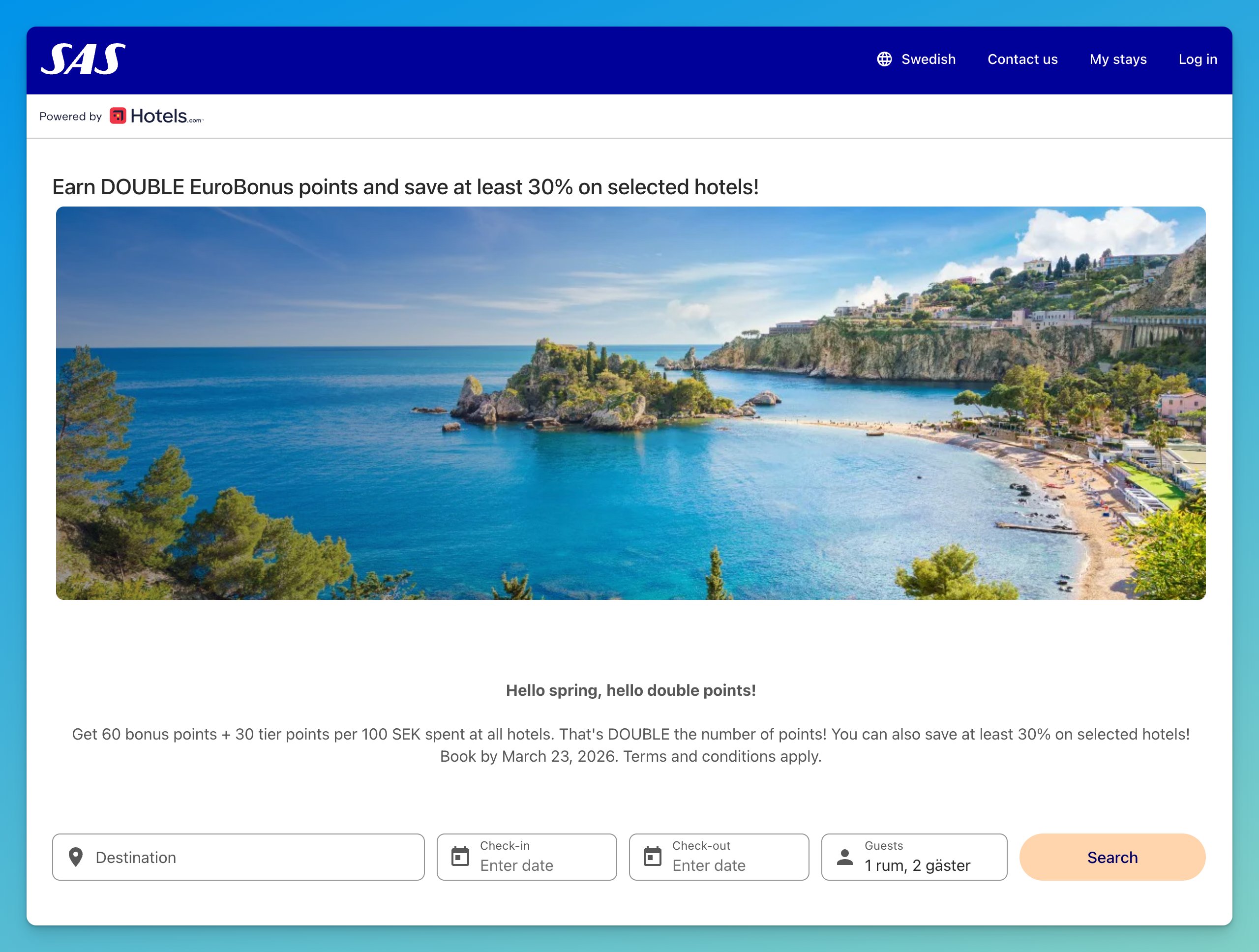 Double EuroBonus Points on Hotel Bookings