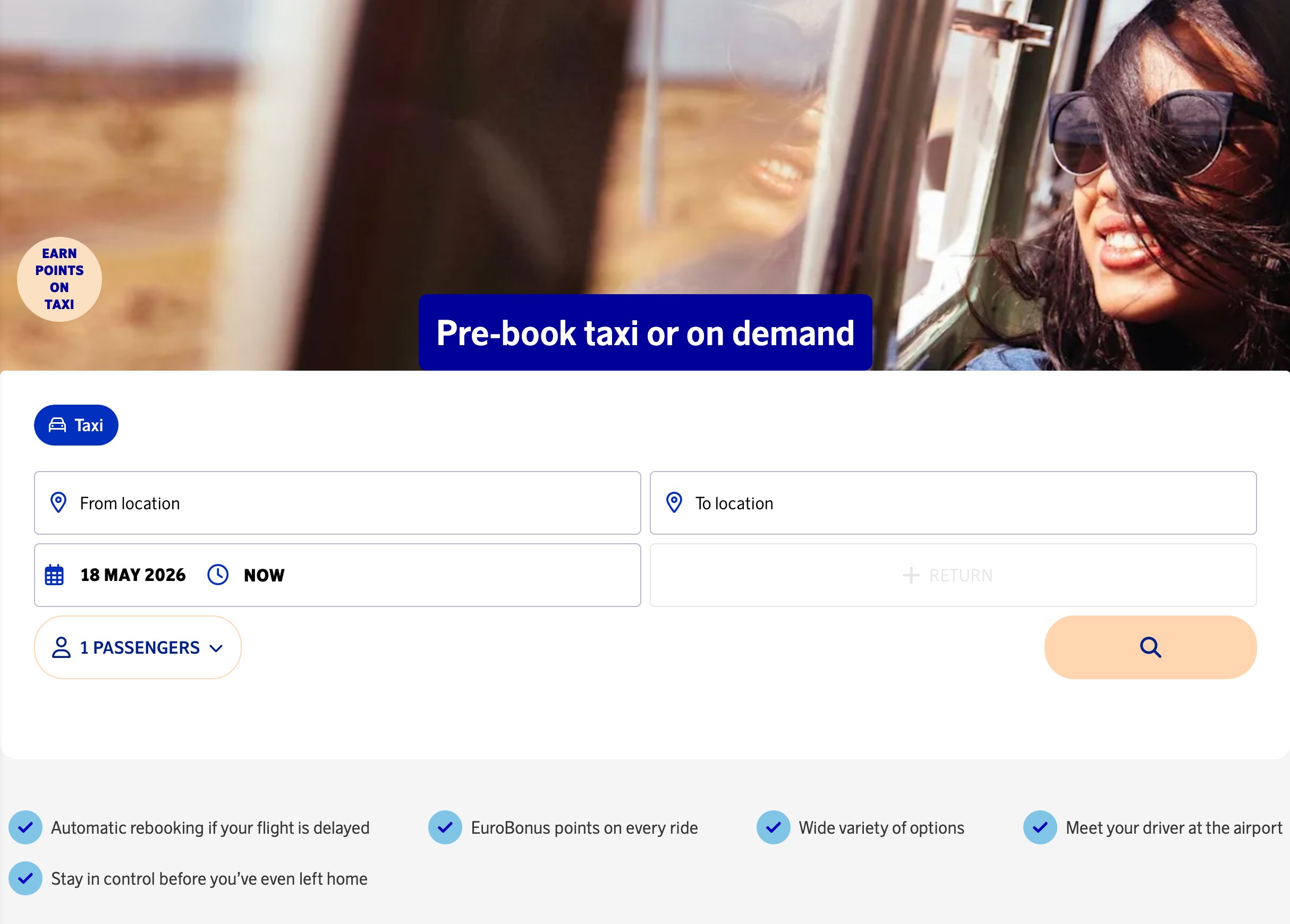 SAS Transfer airport ride booking with EuroBonus points earning, 60 points per 10 EUR