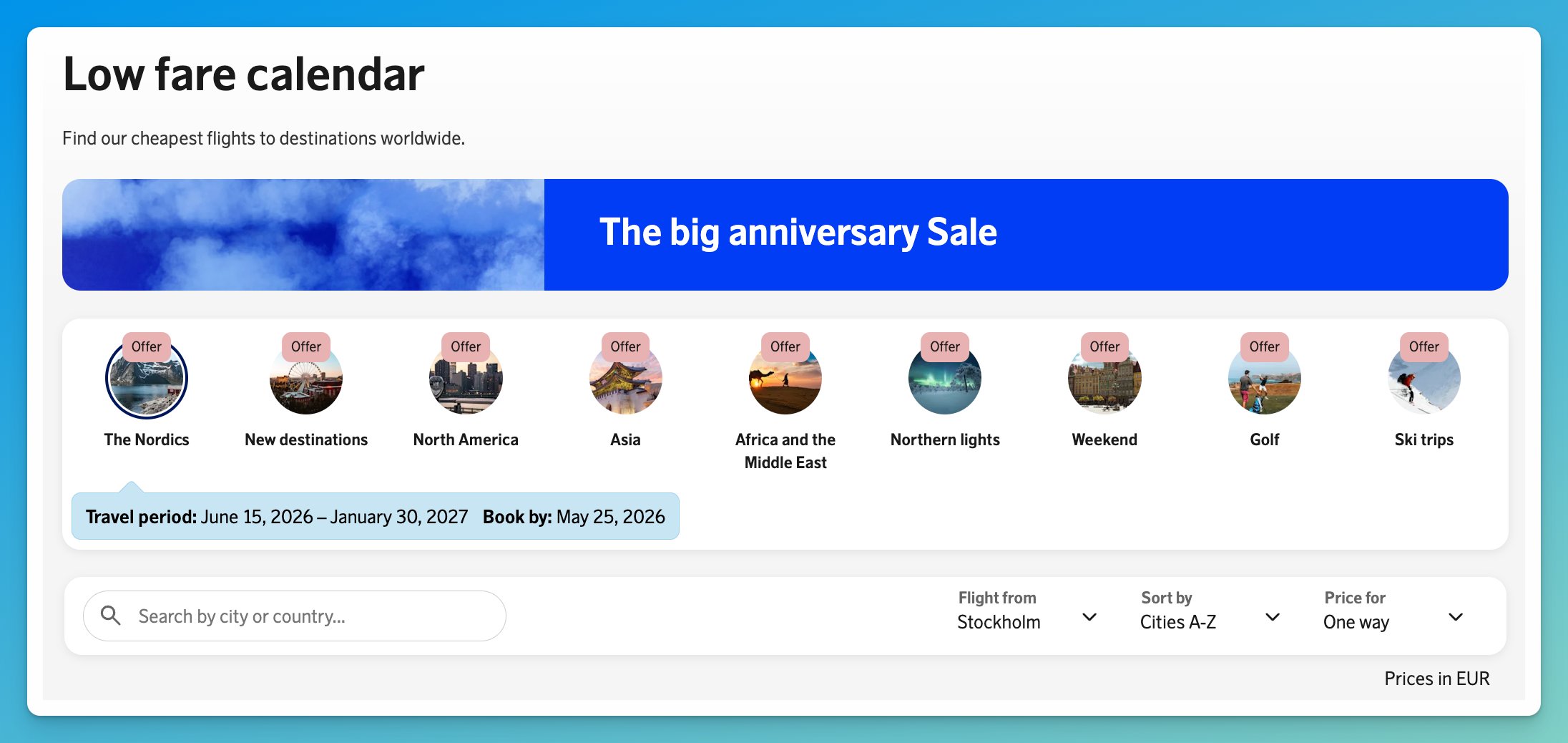 SAS 80th Anniversary Sale, worldwide fares from 599 SEK, book by May 26 for travel June 16, 2026 to April 30, 2027
