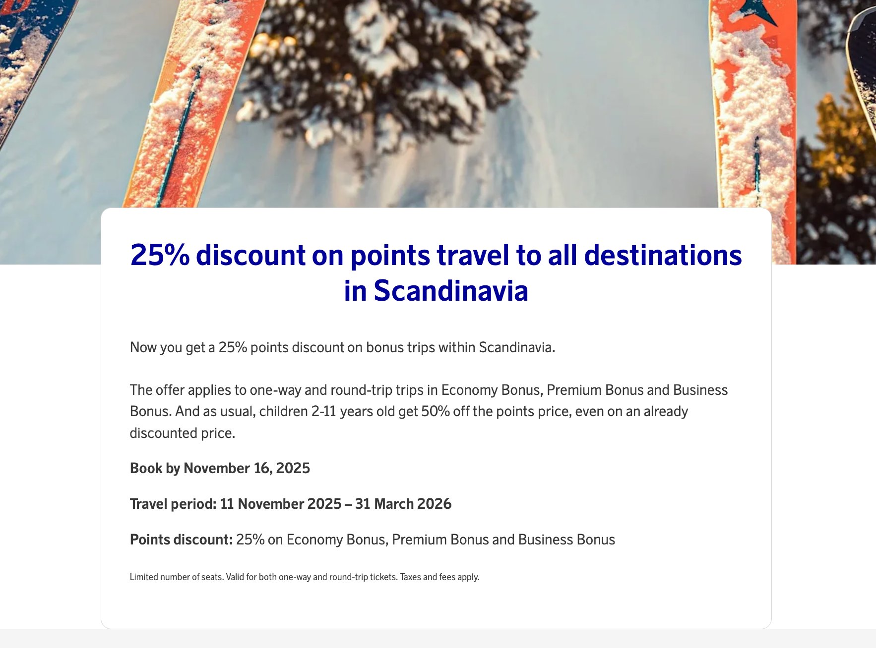 SAS 25% EuroBonus points discount on Scandinavian award flights