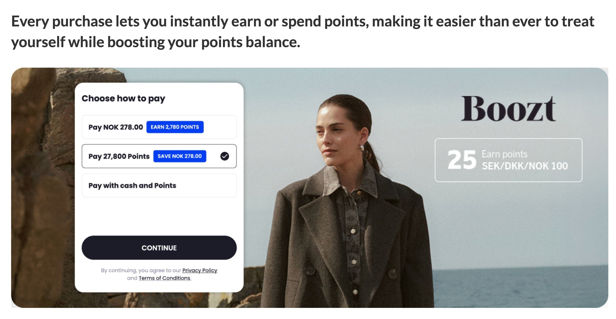 Diagram showing the EuroBonus Checkout process with Boozt.com