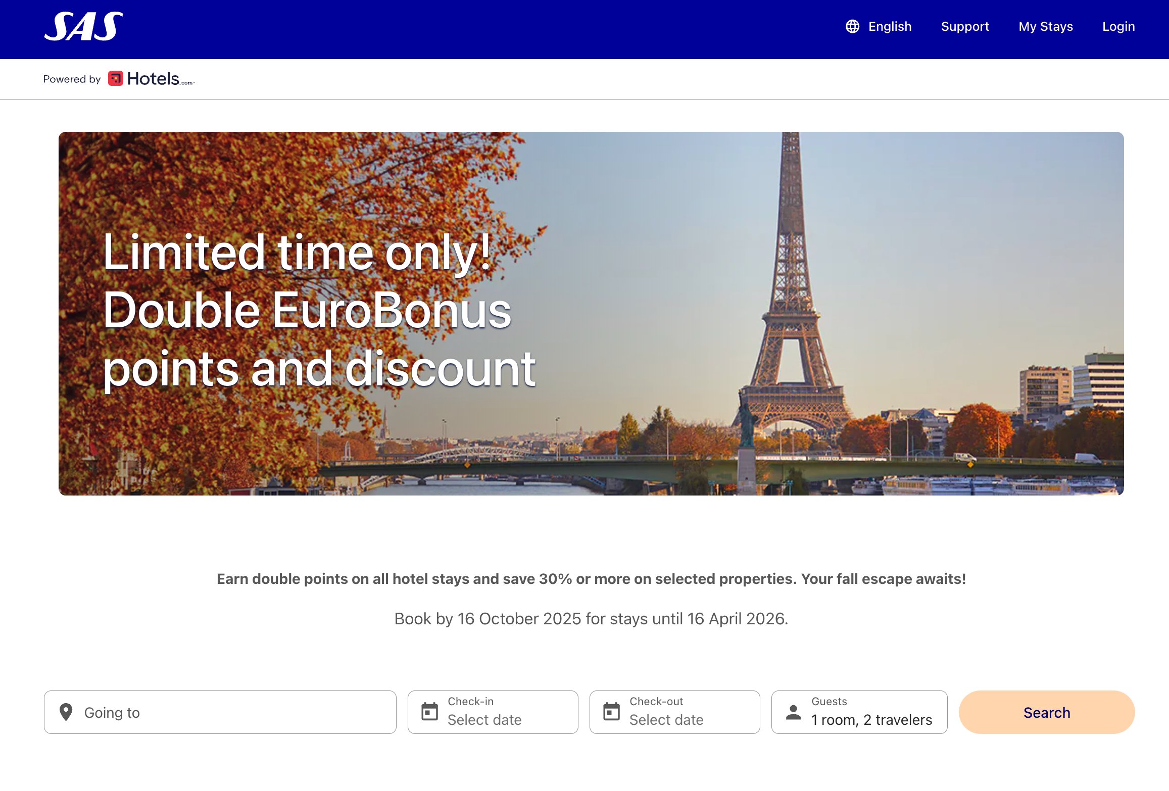 Earn double EuroBonus points on hotel bookings