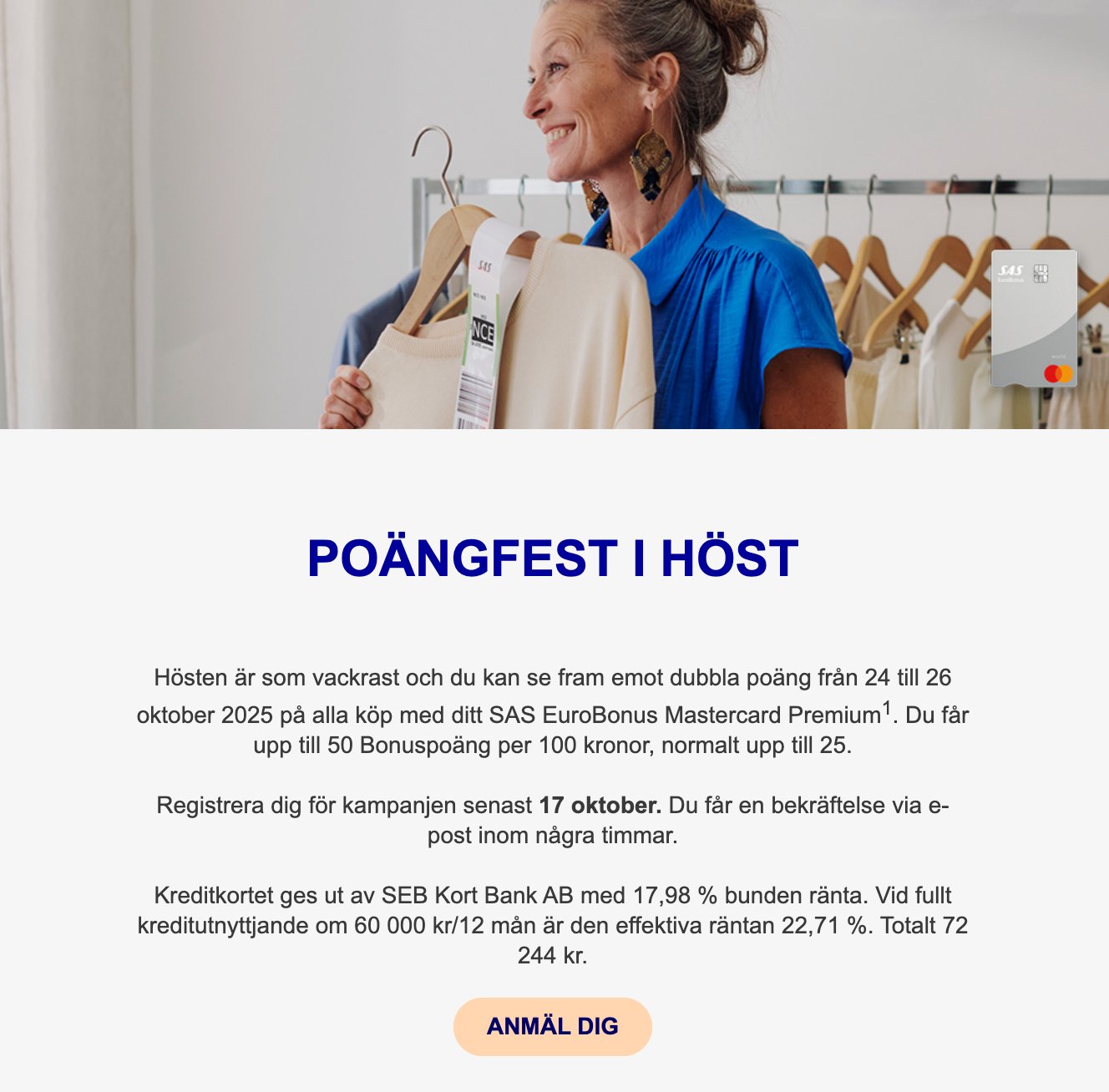 SAS EuroBonus Mastercard Premium Double Points promotion
