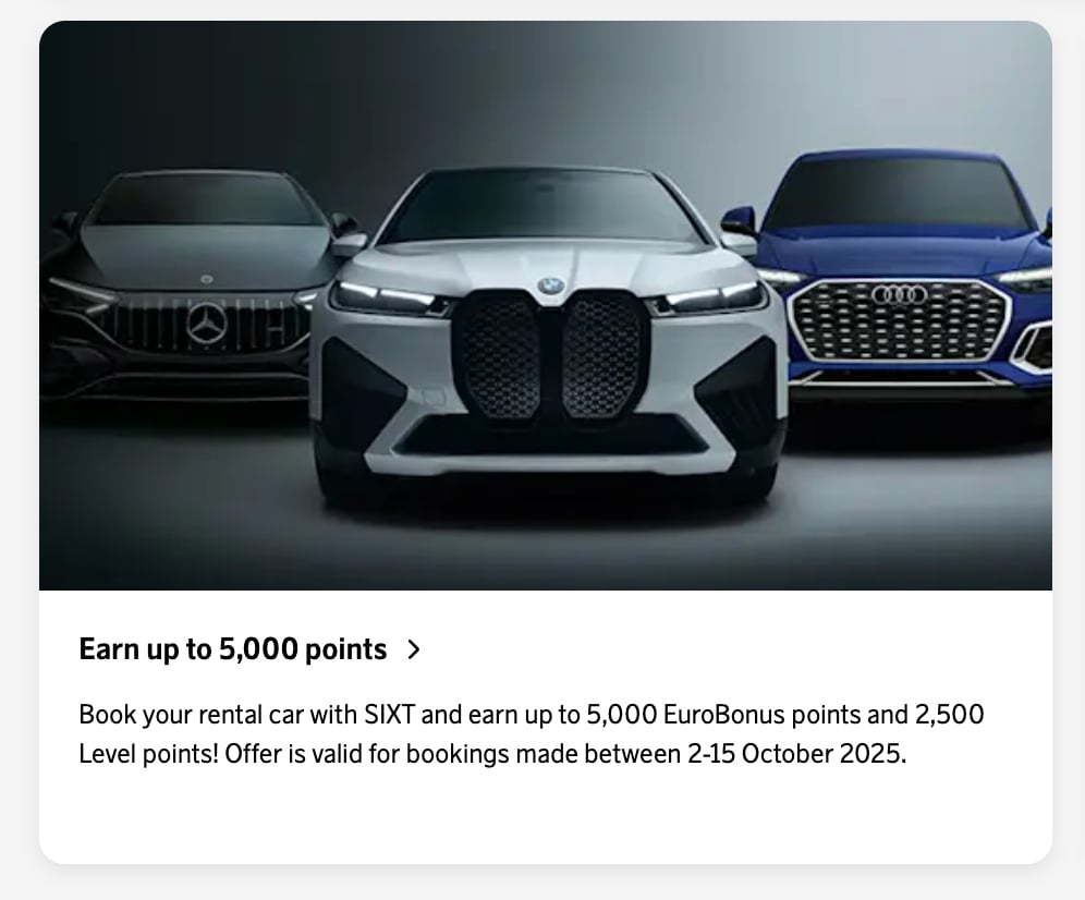SIXT car rental bonus offer for EuroBonus members