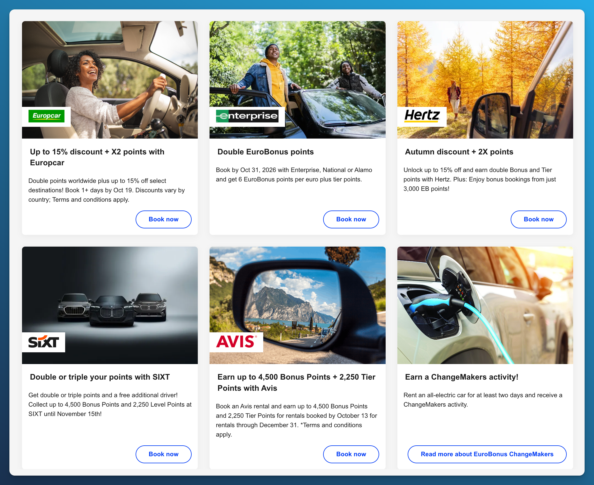 SAS car rental campaigns from Hertz, SIXT, Europcar and Enterprise with double points