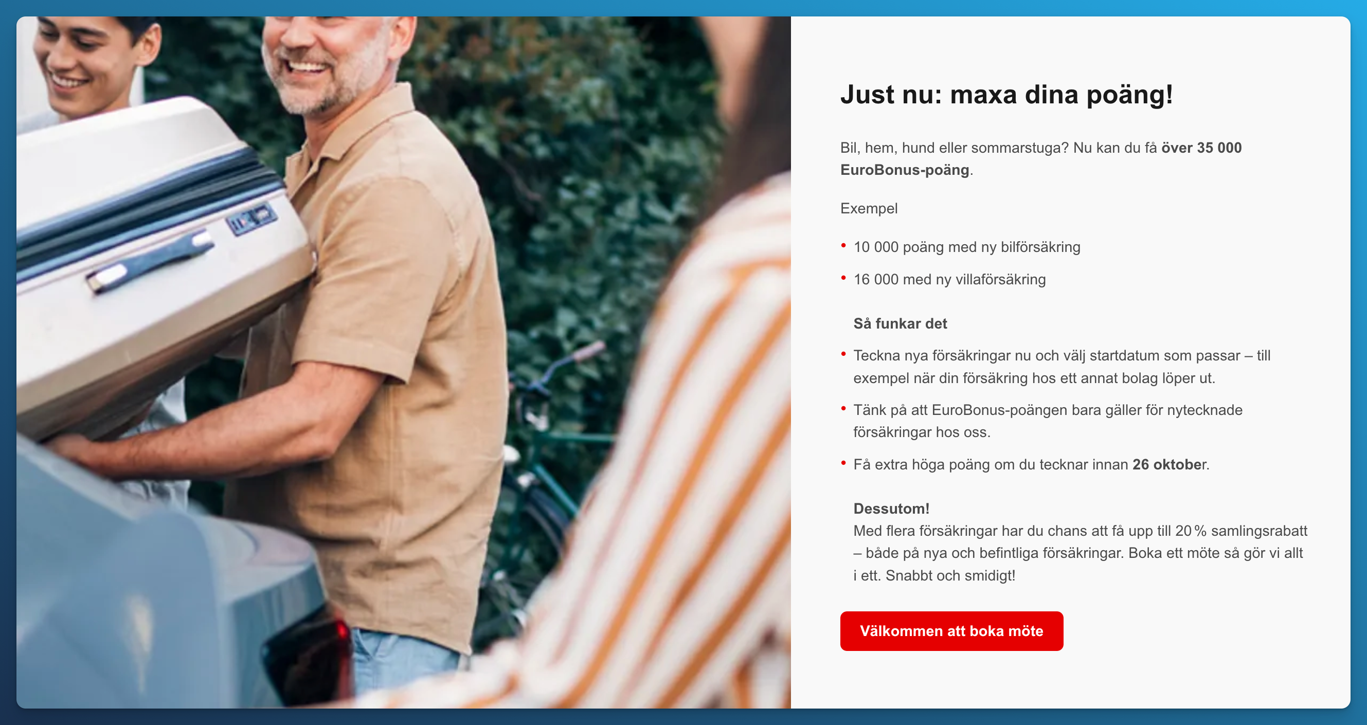 Trygg-Hansa campaign offering up to 16,000 EuroBonus points on new insurance policies before October 26