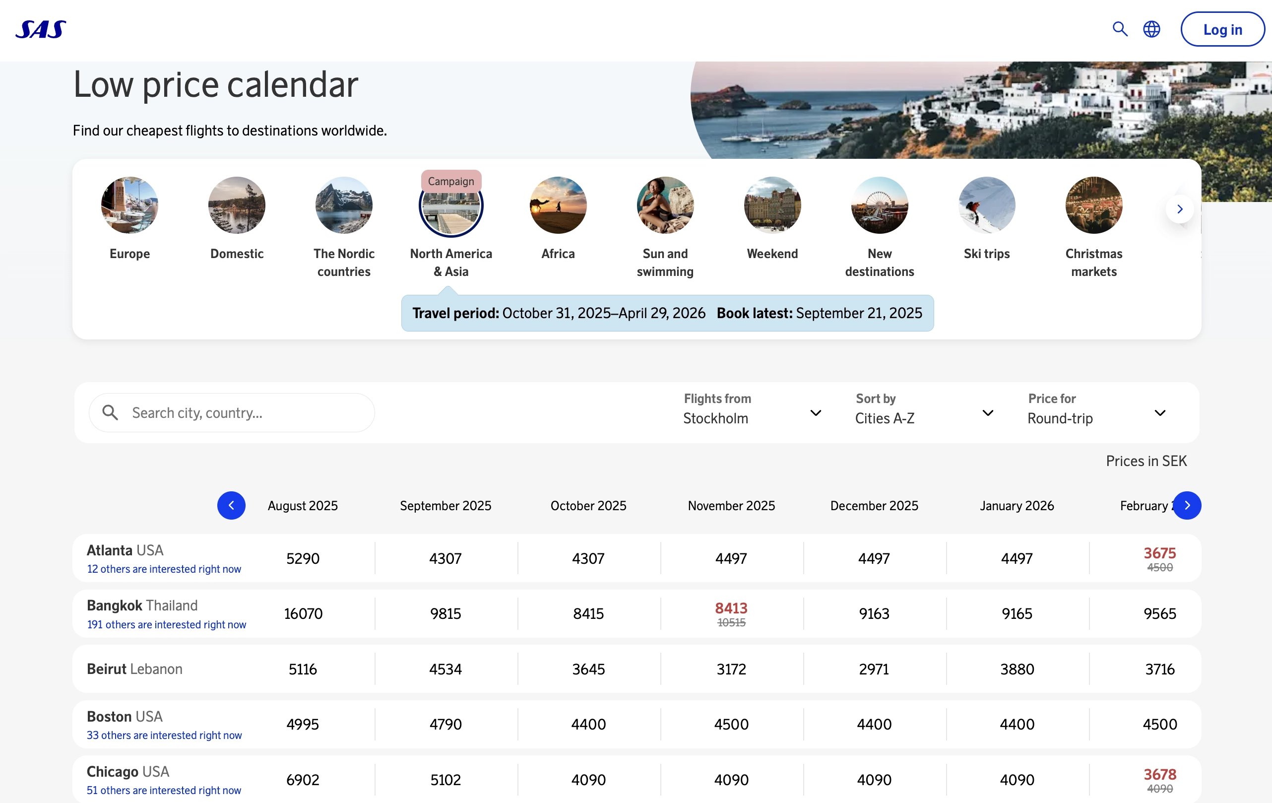 SAS Premium and SAS Business long-haul sale from 6,599 SEK