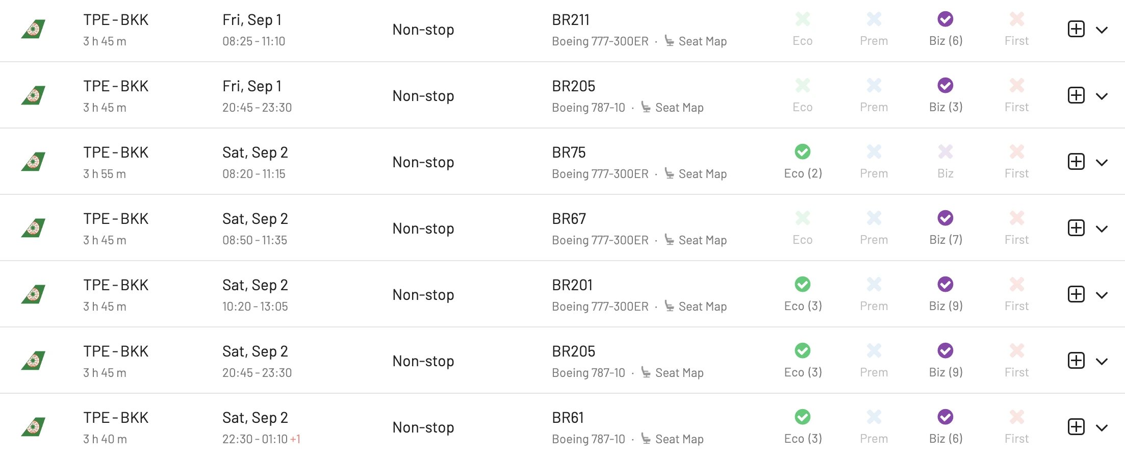 Taipei to Bangkok on EVA Air (AwardFares)