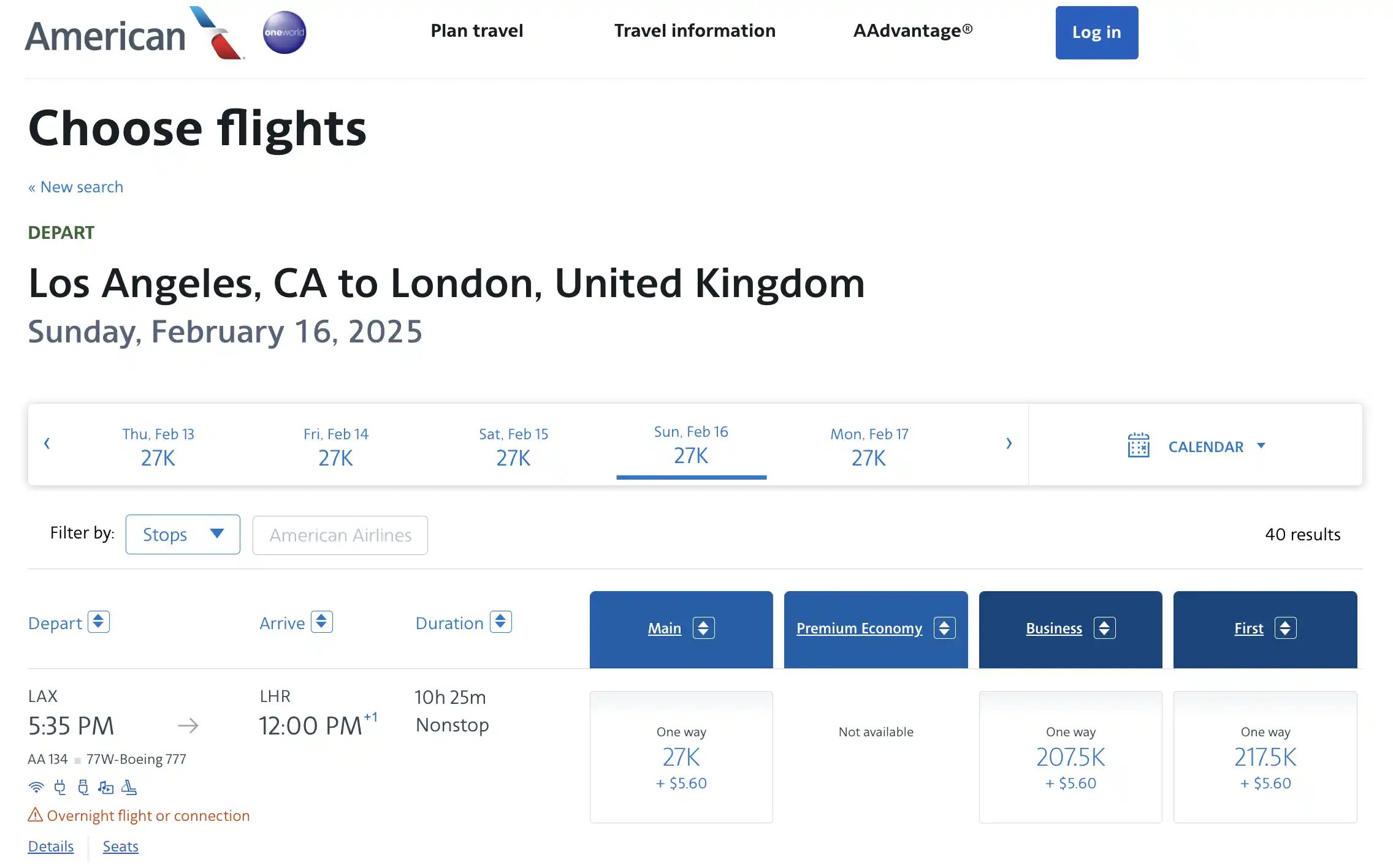 AwardFares redirige a la página de reservas de la aerolínea