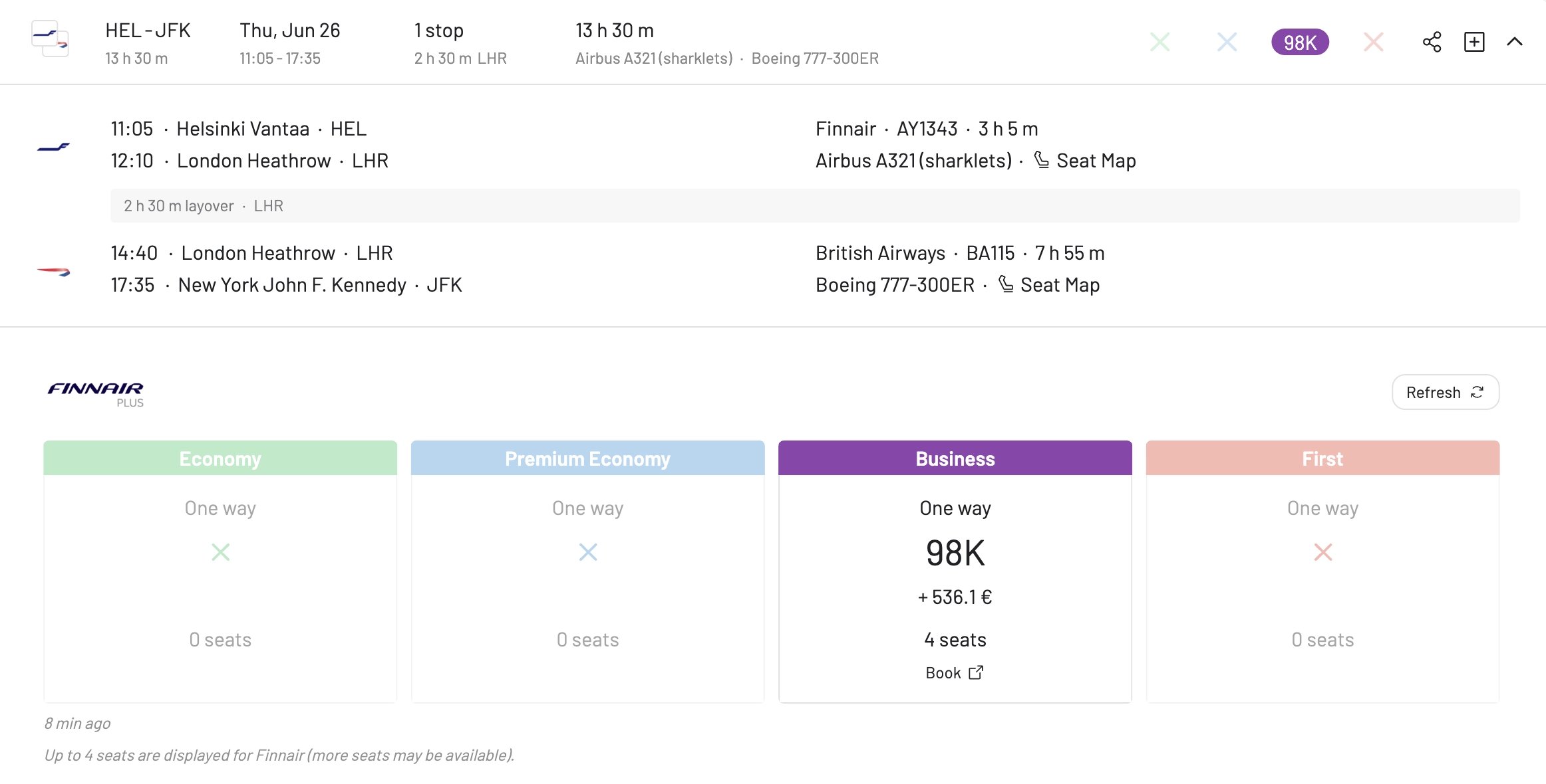 Tap on a flight to expand the details.