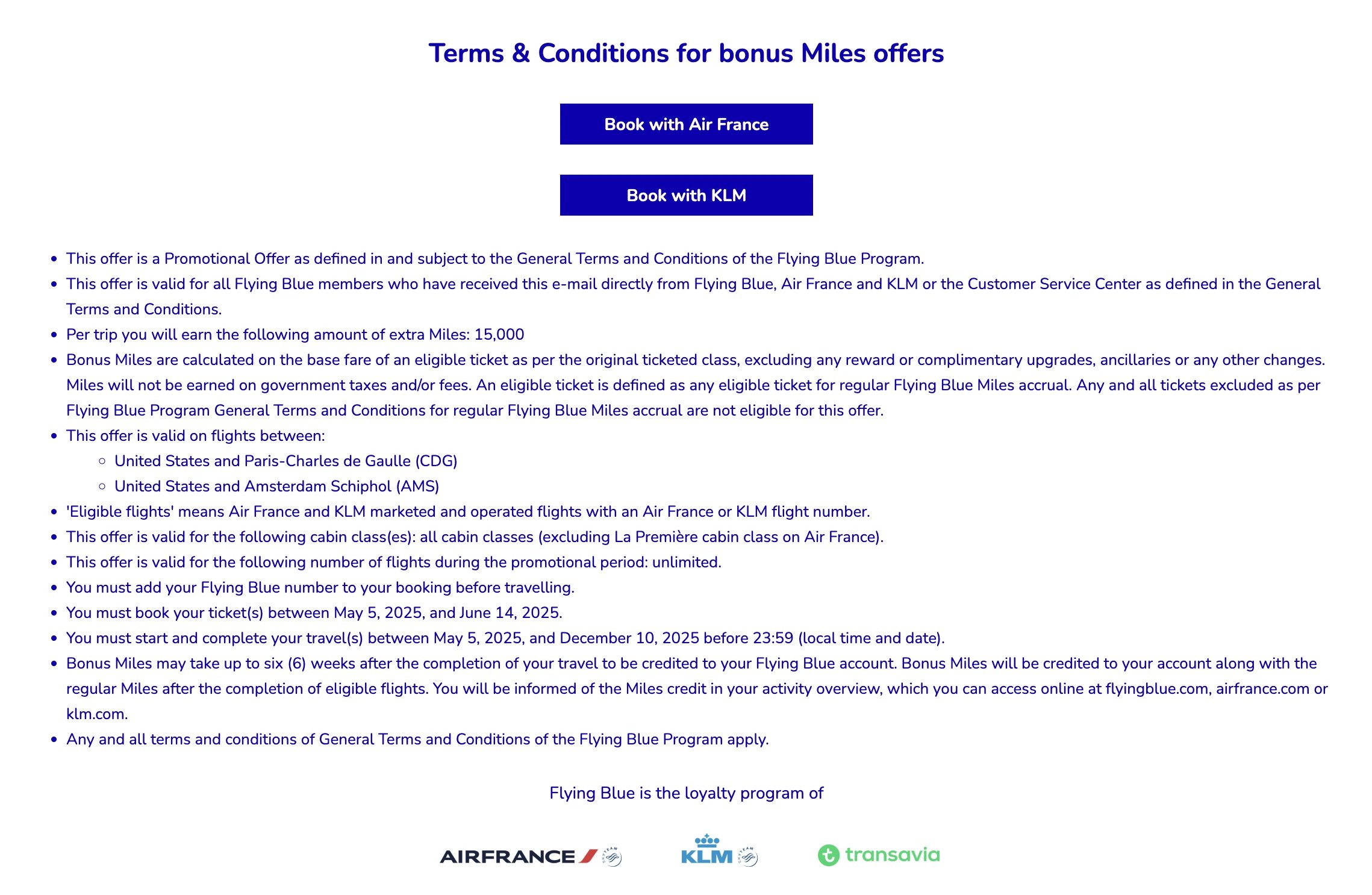 Flying Blue 15k bonus miles promotion (targeted)