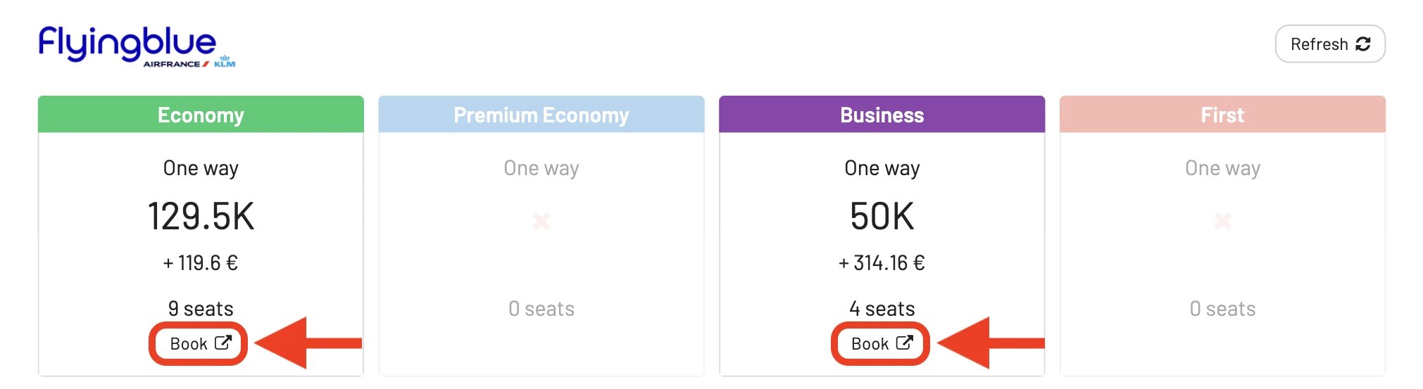 AwardFares redirects you to Air France website to book Flying Blue award flights.