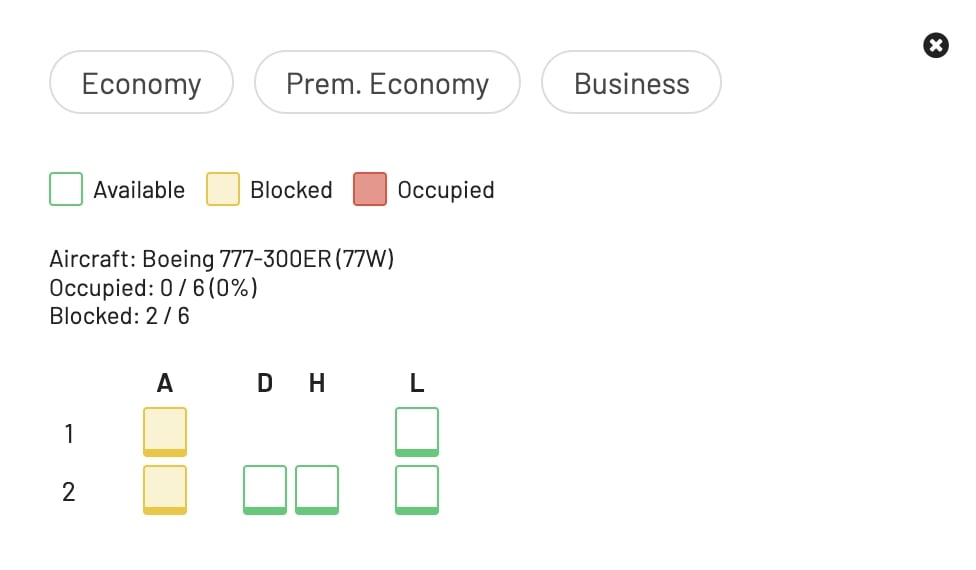 Seatmap view in AwardFares.