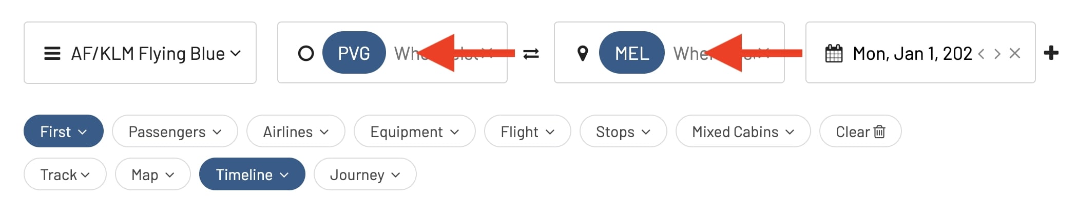 Select Frequent Flyer Program in AwardFares.