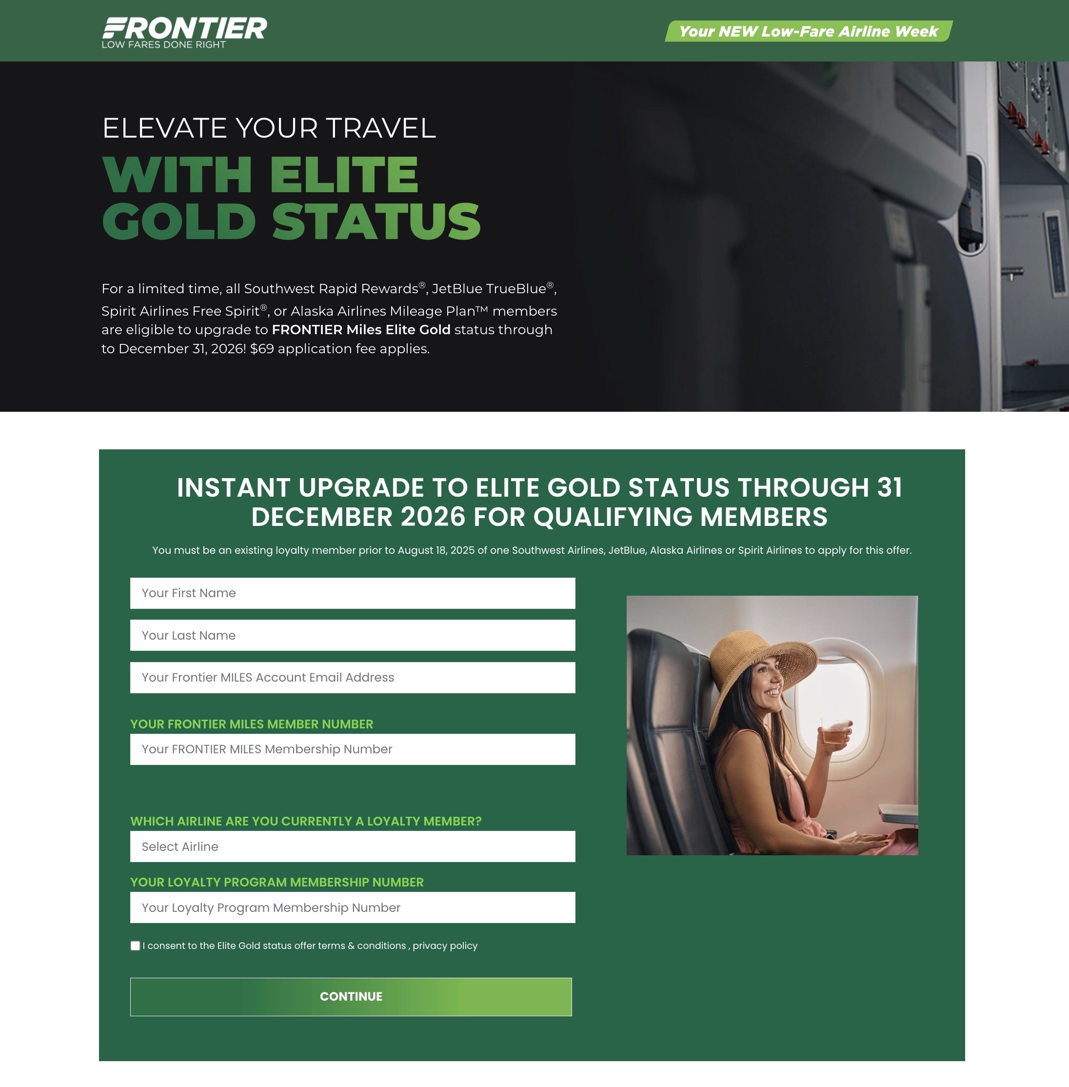 Frontier Airlines Elite Gold Status Match Application Page