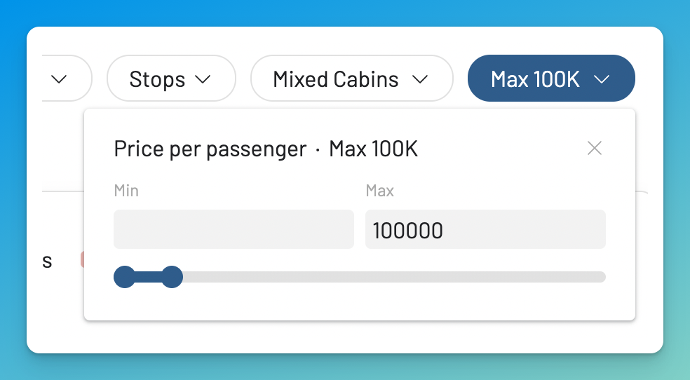 Filter GOL Smiles Argentina award flights by maximum mile price in AwardFares.