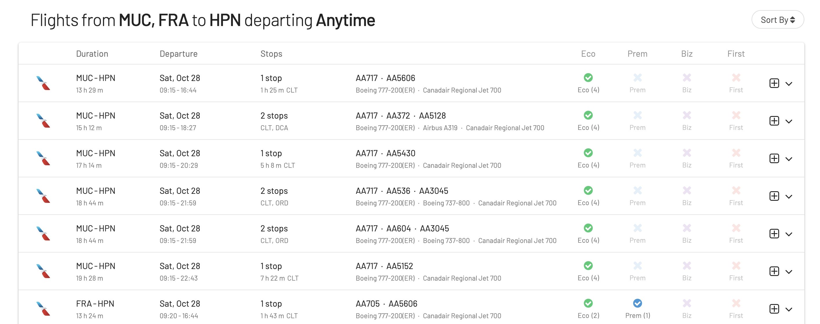 Flights to New York or Westchester using AwardFares.