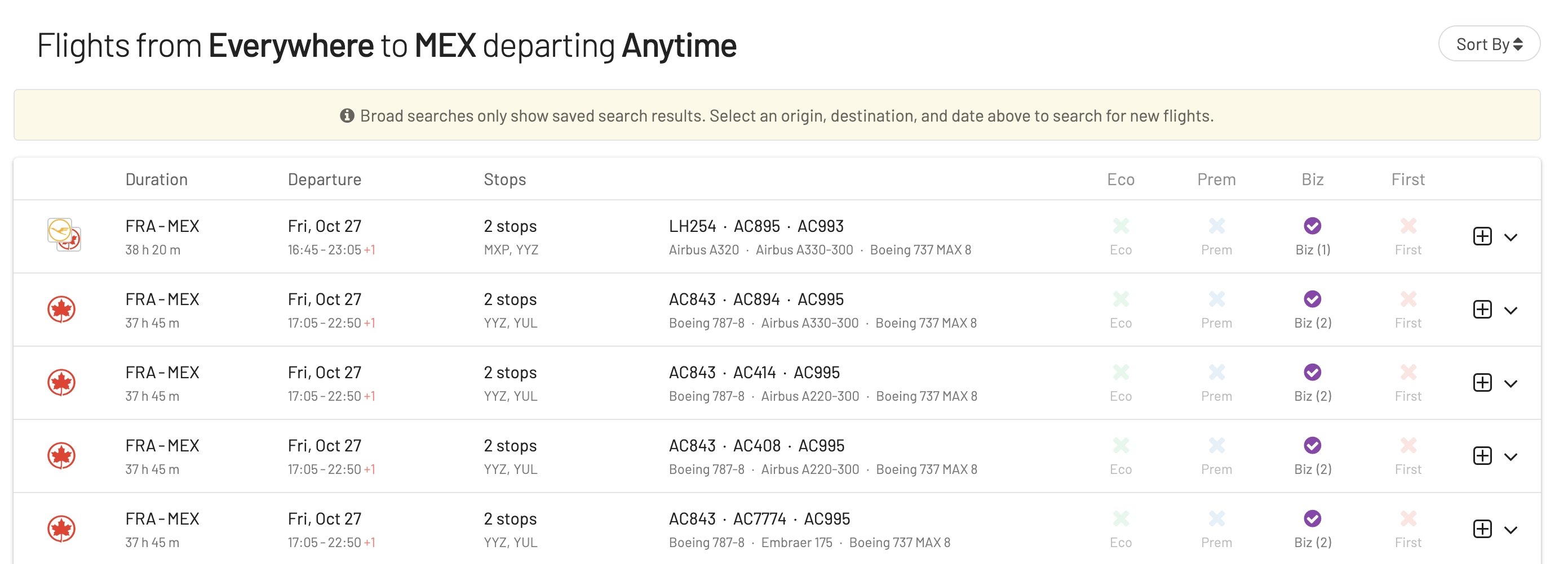 Award Flights to Mexico City using AwardFares.