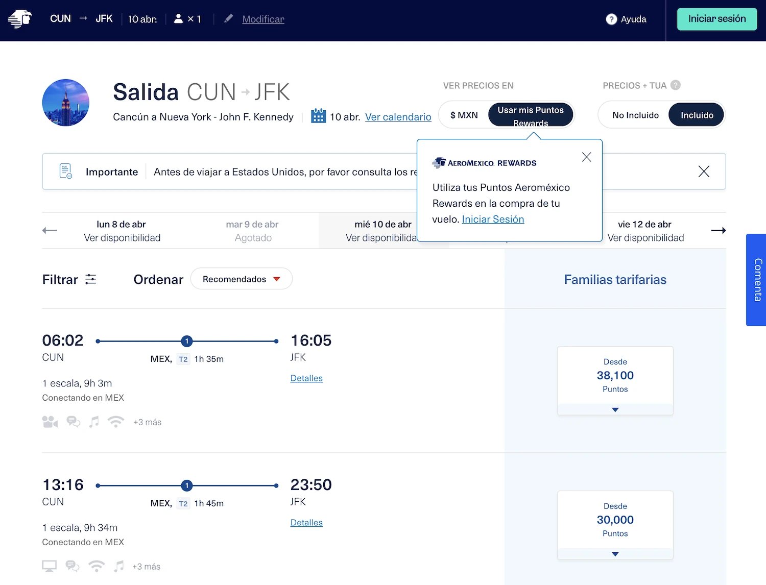 Book Aeromexico Rewards award flights from AwardFares.