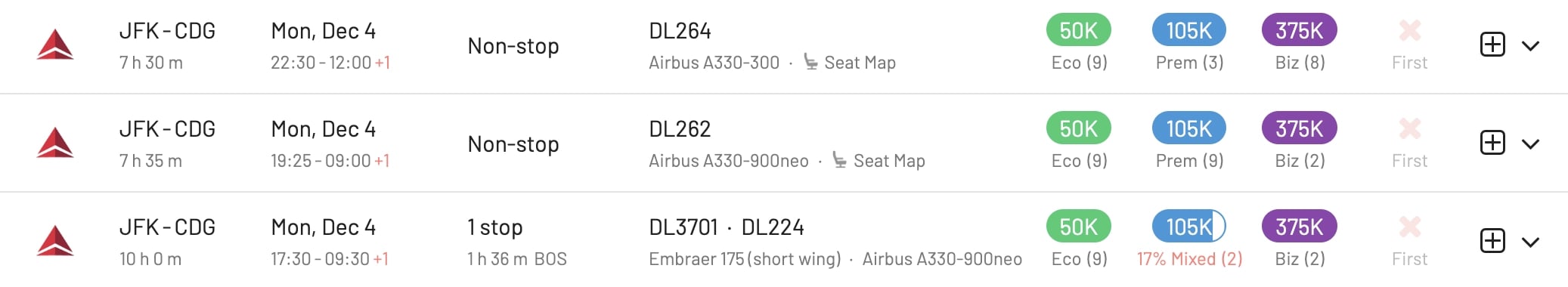 New York to Paris Award Flights with Delta Sky Miles.