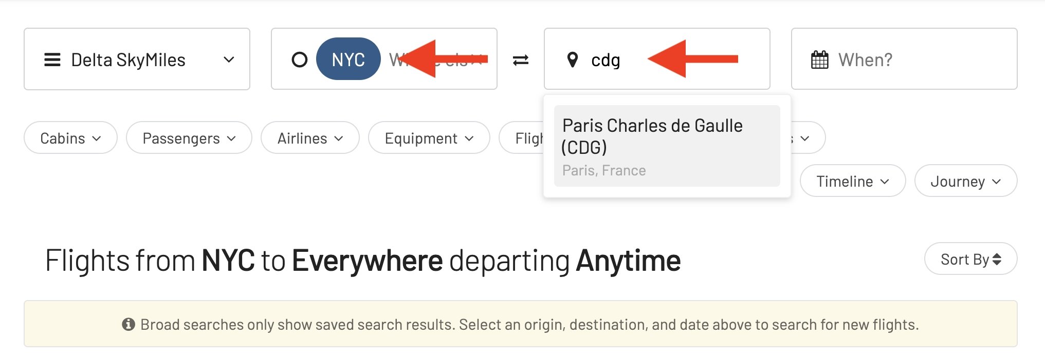 SkyMiles awards from New York to Paris using AwardFares.