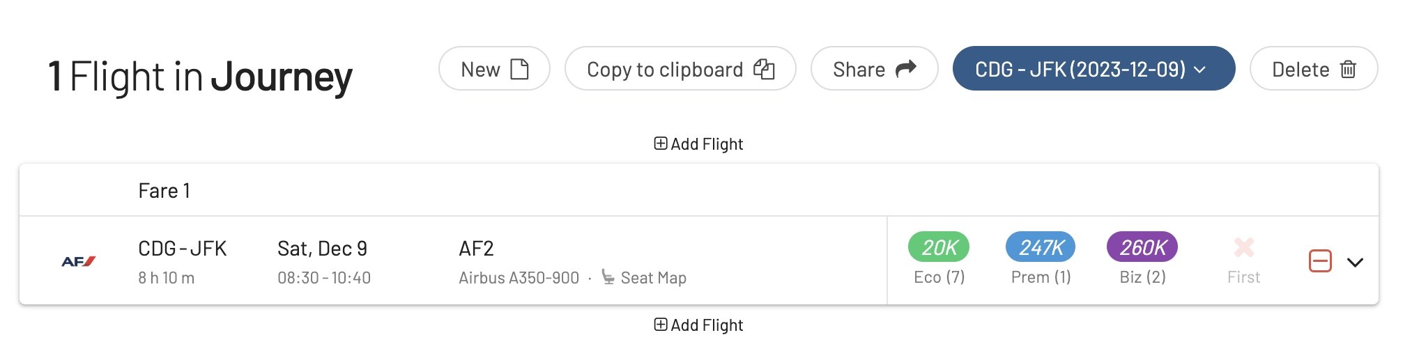 New Journey Planner experience in AwardFares.