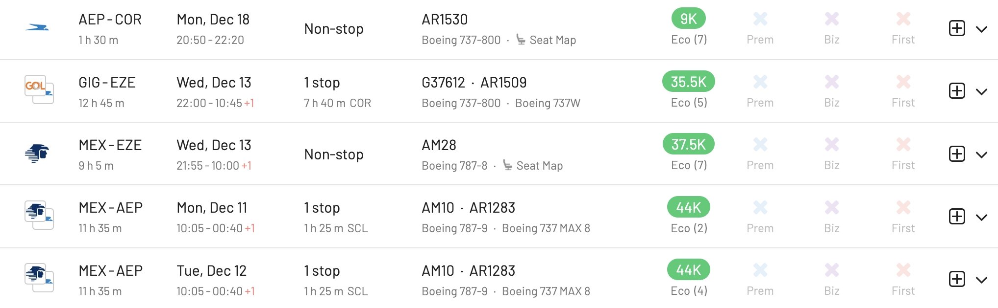 Search for Flying Blue availability on GOL and Aeroméxico using AwardFares.