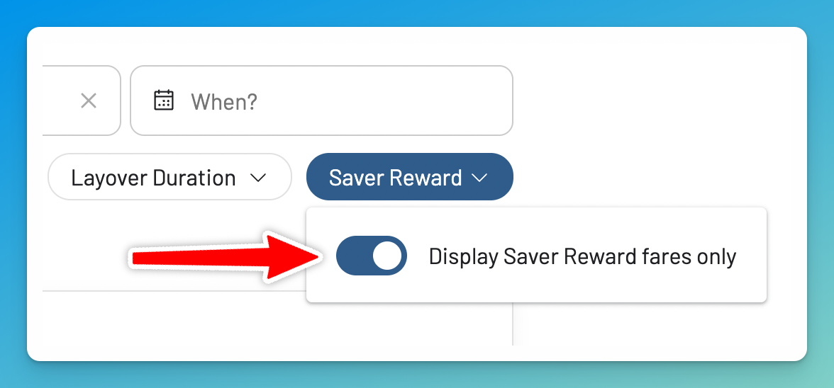 Filtering Virgin Atlantic Flying Club results to show Saver reward seats in AwardFares.
