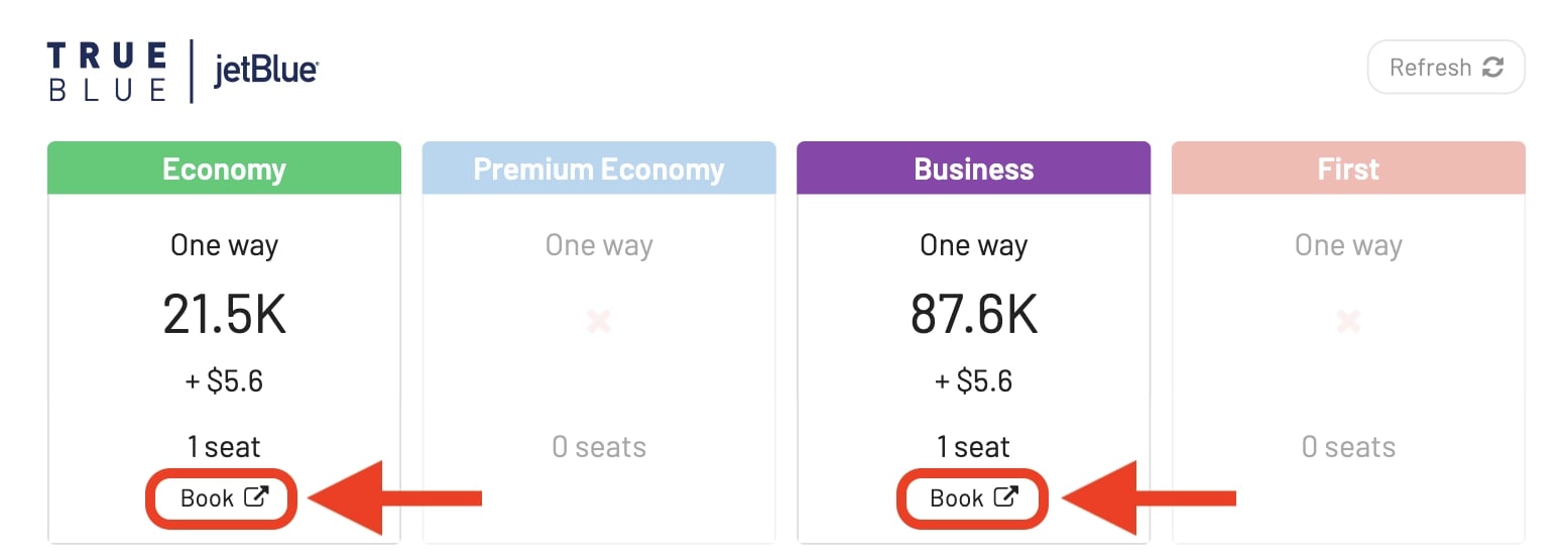 Book JetBlue TrueBlue award flights from AwardFares.