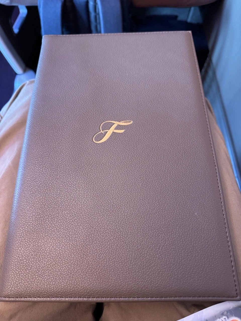 JAL First Class leather menu folder