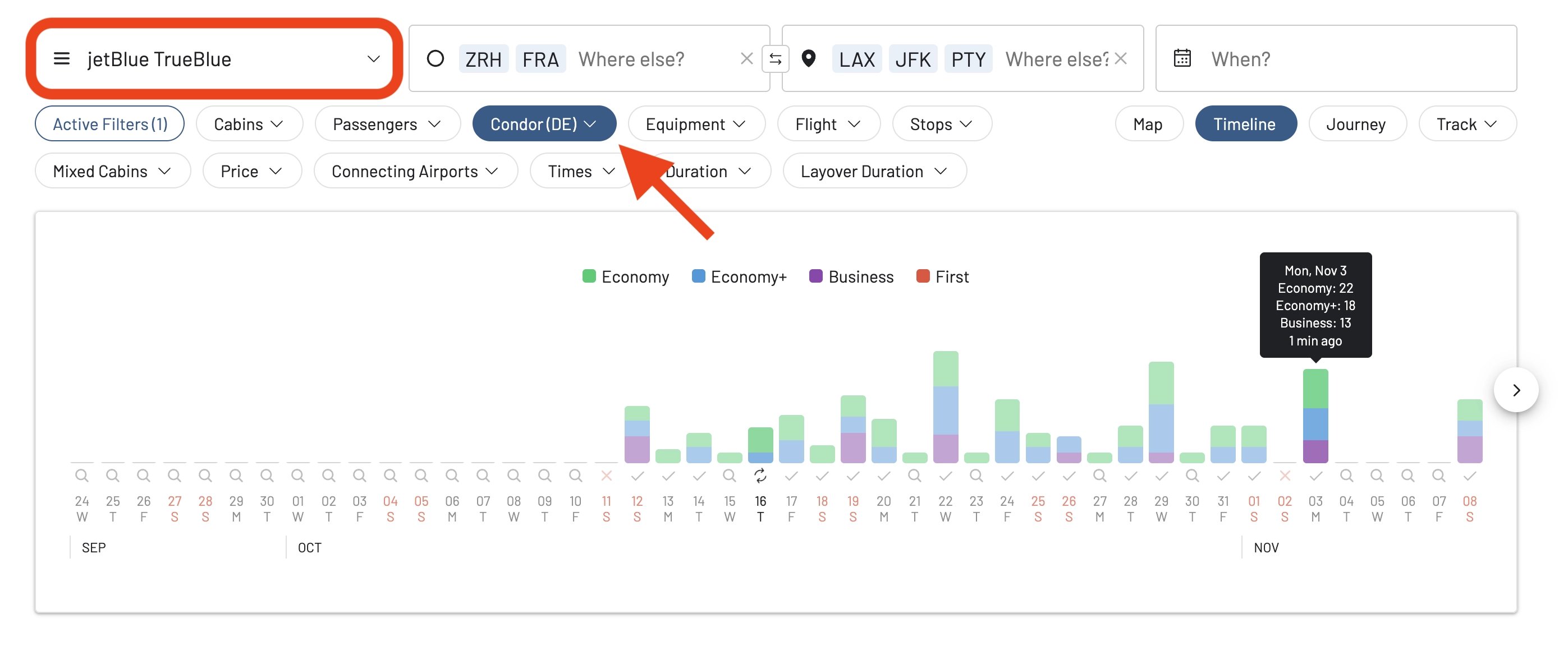 Find Condor award flights using JetBlue TrueBlue points on AwardFares.