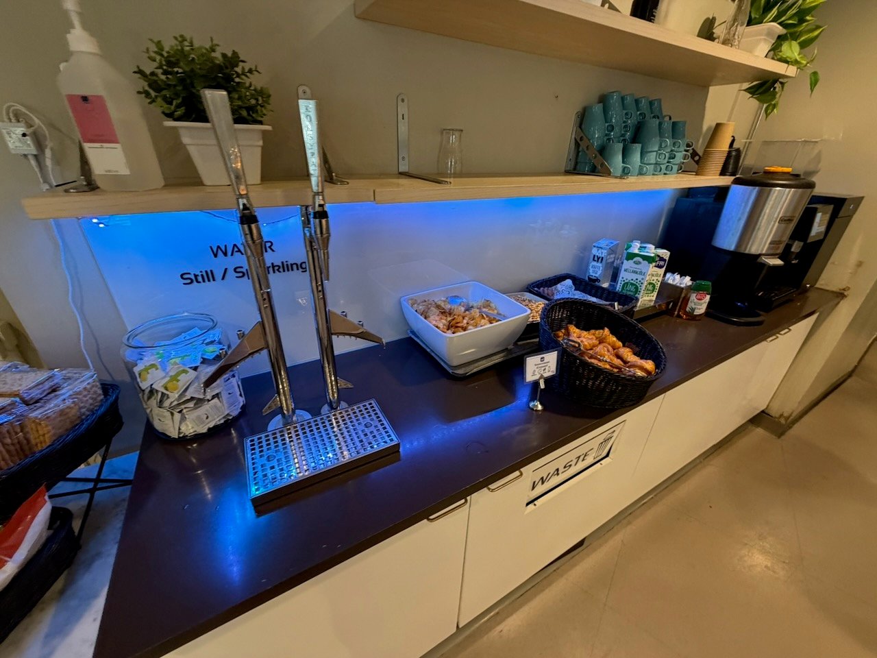 Stockholm pearl lounge drink station on the KLM Amsterdam to Buenos Aires review.