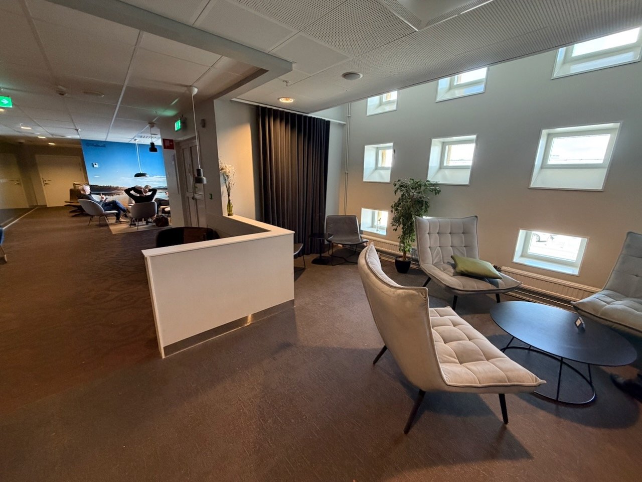 Stockholm pearl lounge seating area on the KLM Amsterdam to Buenos Aires review.