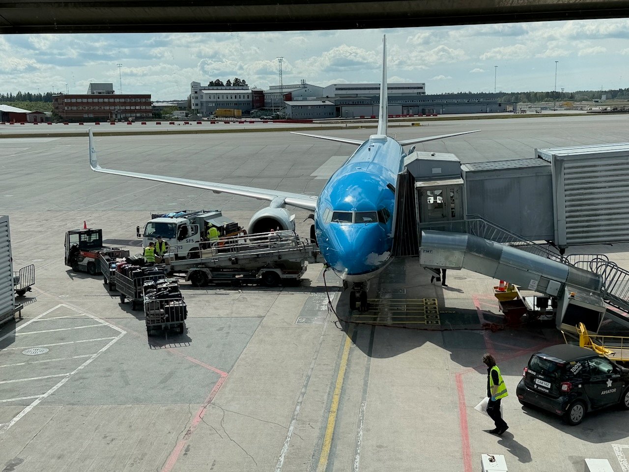 Stockholm ARN KLM aircraft at gate on the KLM Amsterdam to Buenos Aires review.