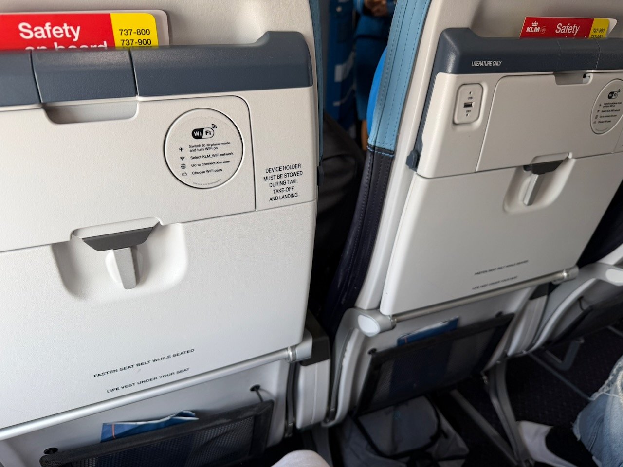KLM ARN AMS seatback literature on the KLM Amsterdam to Buenos Aires review.