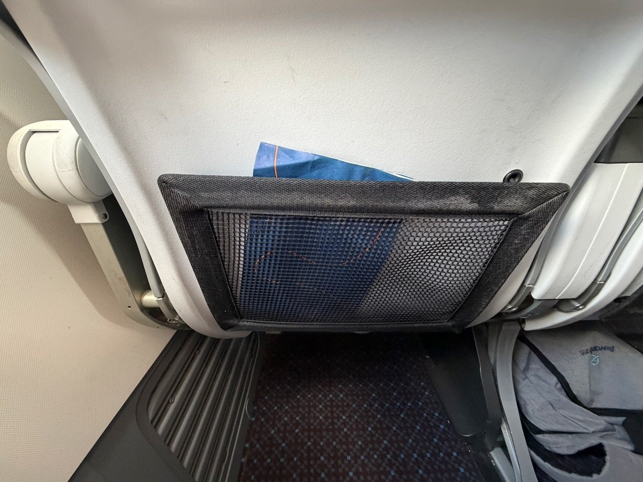 KLM ARN AMS seatback pocket on the KLM Amsterdam to Buenos Aires review.