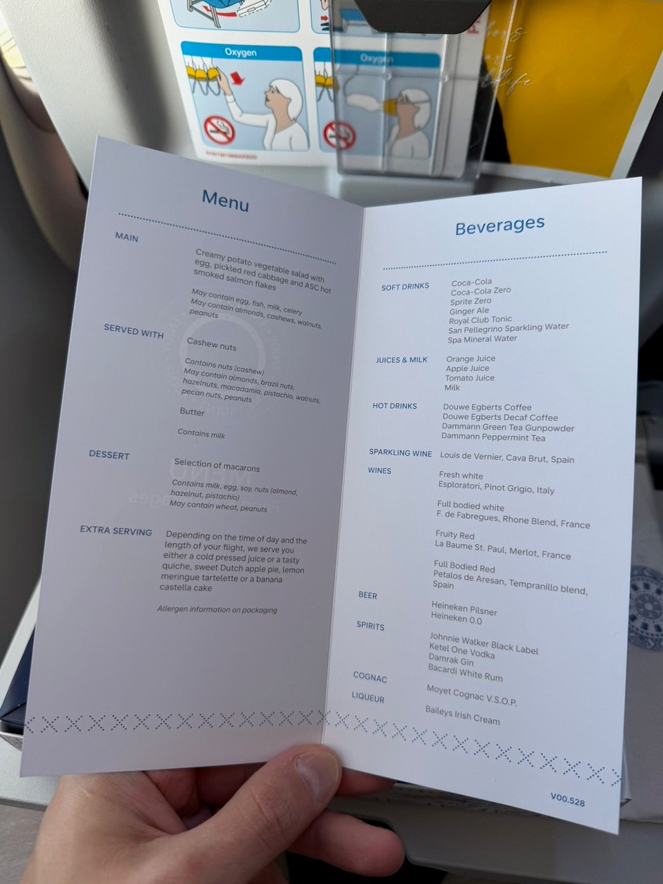 KLM ARN AMS menu pages on the KLM Amsterdam to Buenos Aires review.