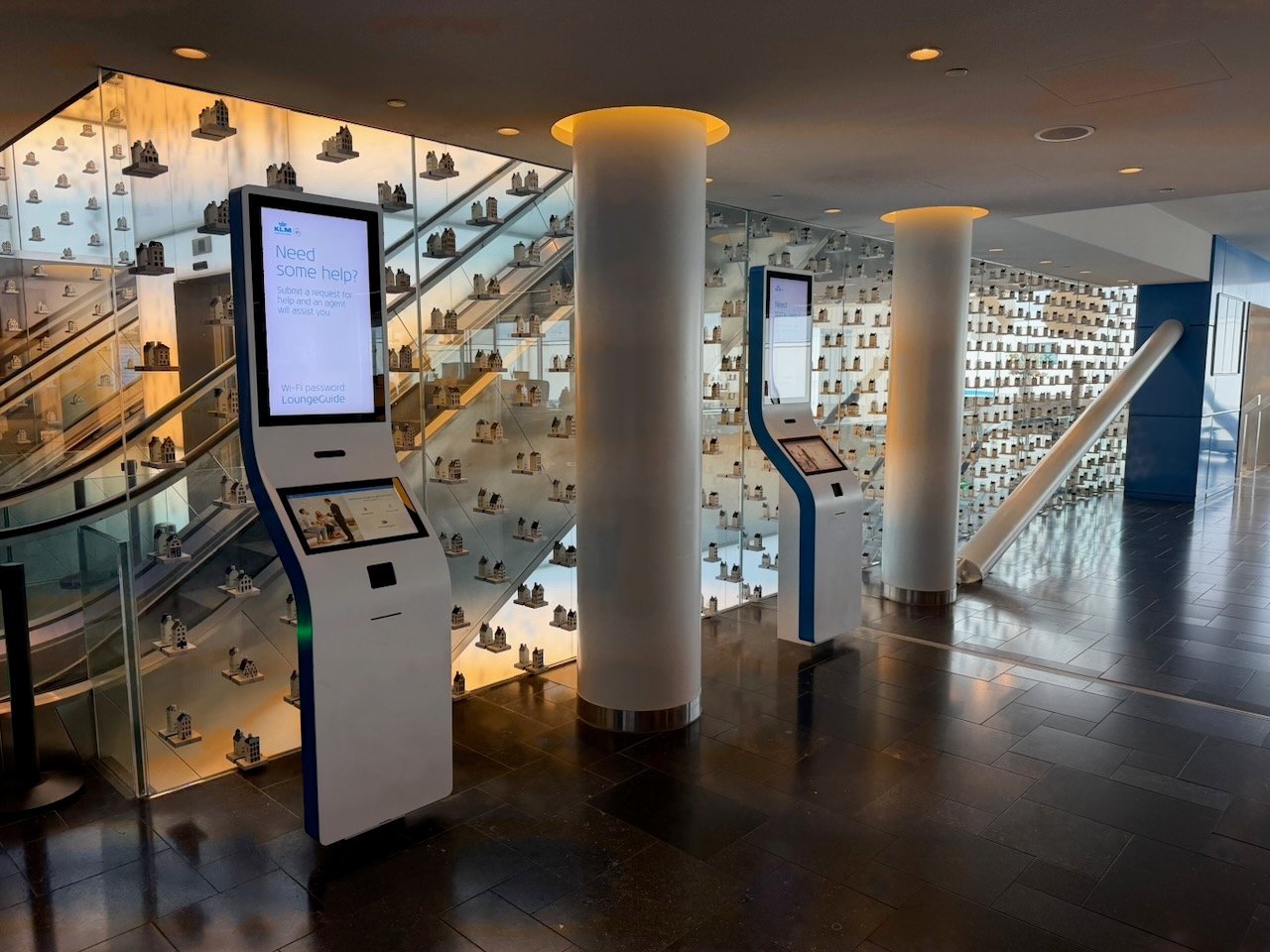 Amsterdam KLM crown lounge self service kiosks on the KLM Amsterdam to Buenos Aires review.