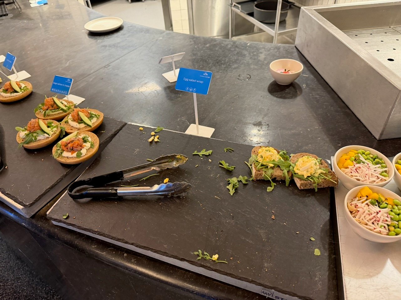 Amsterdam KLM crown lounge empty salad station on the KLM Amsterdam to Buenos Aires review.
